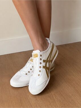 Onitsuka Tiger by Asics Cream and Gold Mexico 66 Slip-On Sneakers